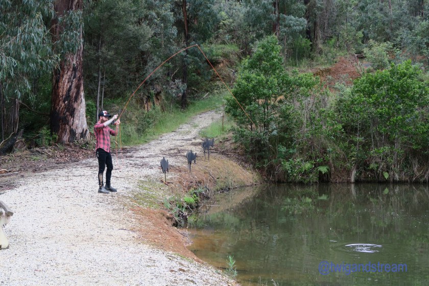 Man catching a fish fly fishing