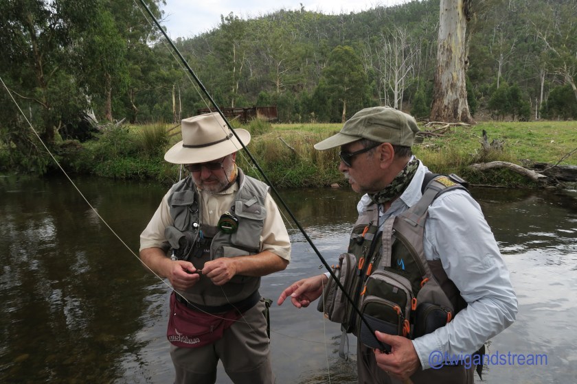 Two men in a river with fly rods and waders.