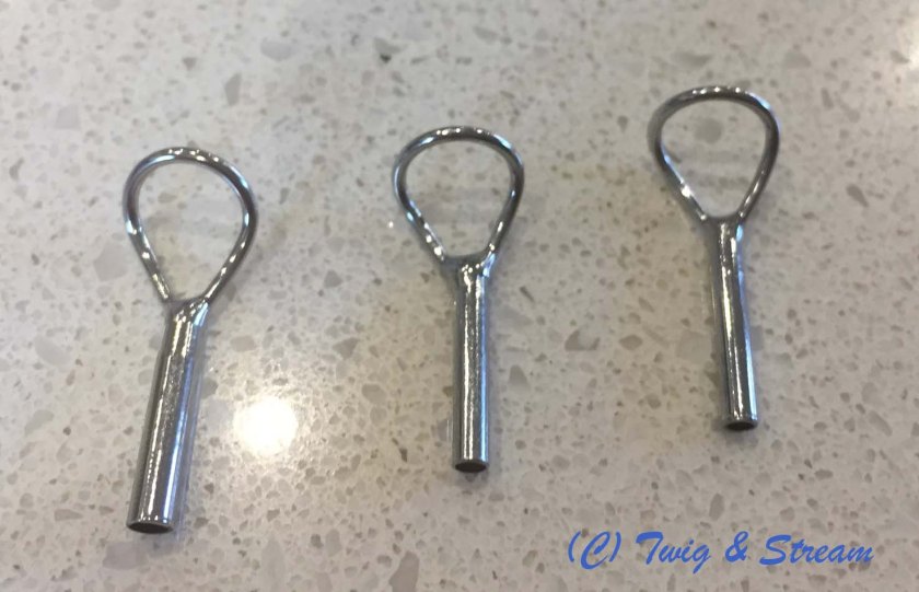 Three different sized rod tip guides. Note diff diameters.